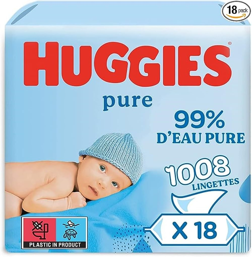 1008 Lingettes Huggies Pure pour bébé - 18 paquets de 56 lingettes