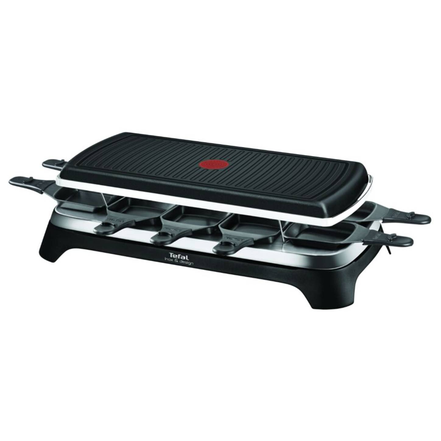 Occasion : Appareil à Raclette et Grill Tefal Gourmet Inox & Design RE458812 - 1350W, 2-en-1, 10 Personnes, Indic Thermo-Spot (Comme Neuf)
