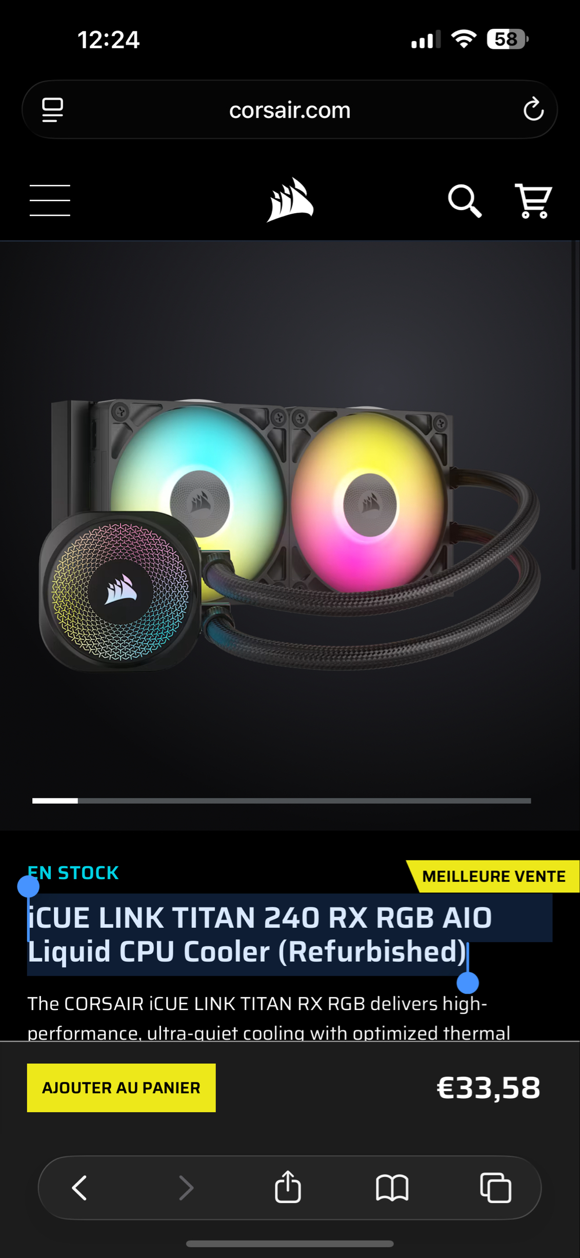Watercooling iCUE LINK TITAN 240 RX RGB AIO Liquid CPU Cooler (Reconditionné)