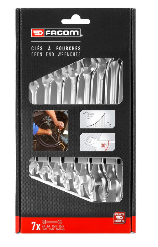 Lot de 7 clés plates en acier forgé Facom PG 44A