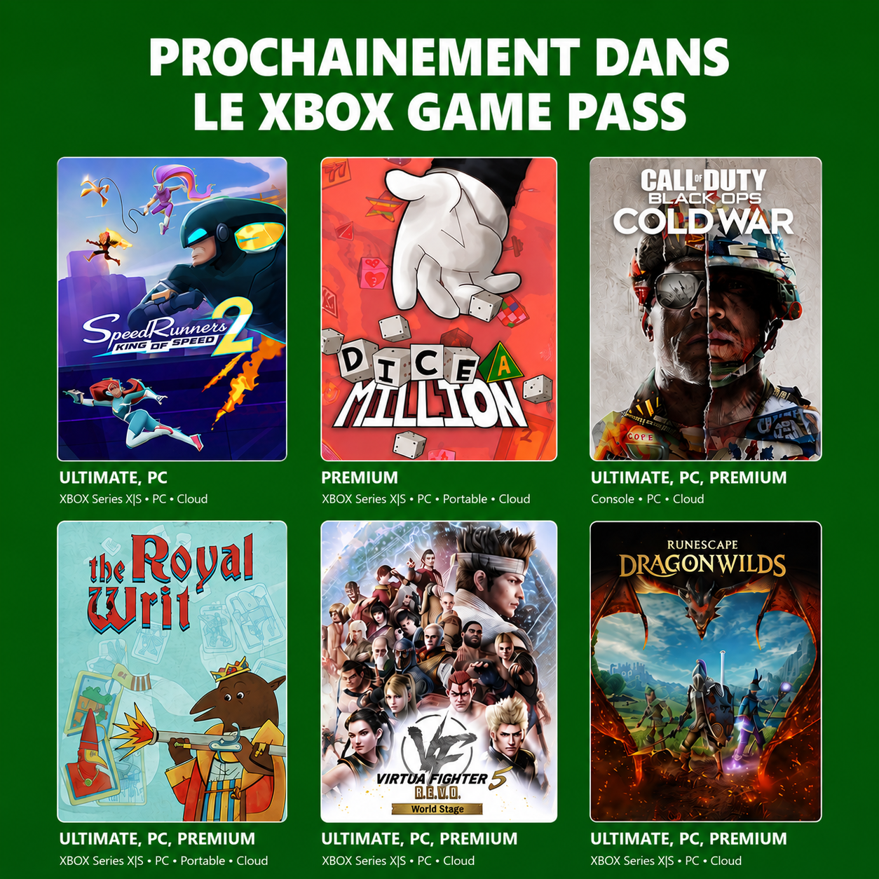 [Xbox Game Pass] Virtua Fighter 5, COD: Black Ops Cold War, SpeedRunners 2: King of Speed, The Royal Writ, etc. rejoignent le catalogue