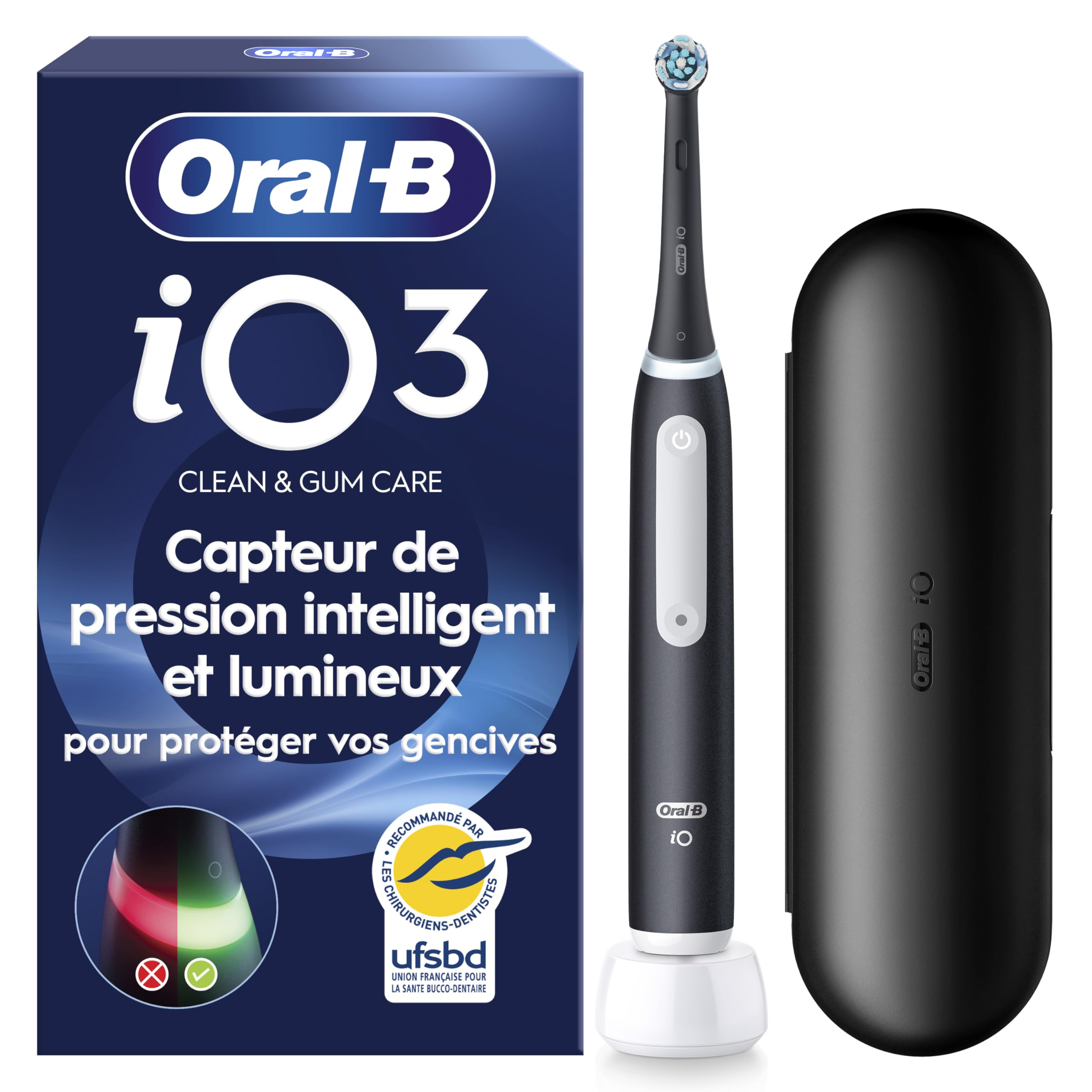 Brosse à Dents Electrique Oral-B iO 3 avec 1 Brossette de Rechange, Noire