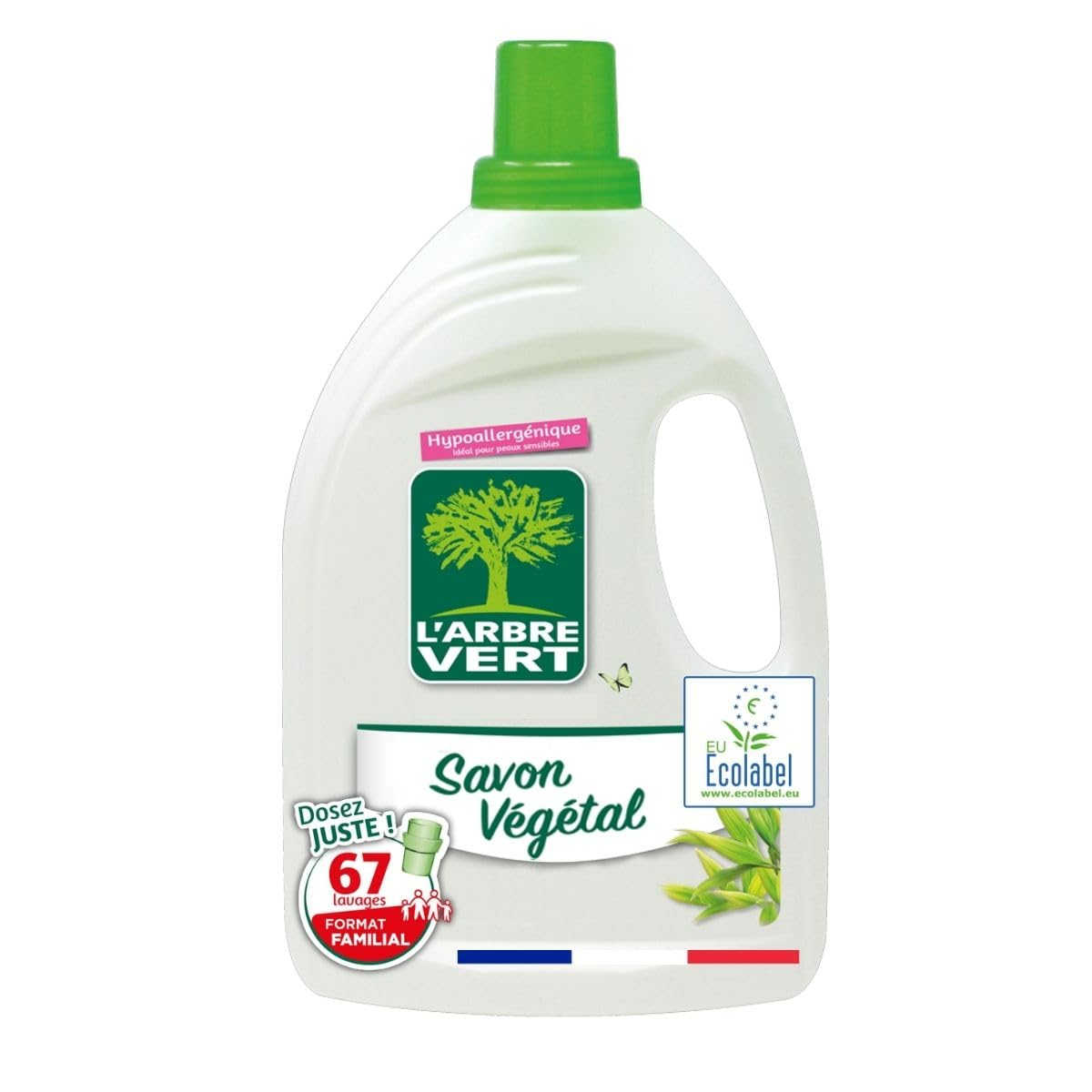 Lessive L'Arbre Vert Ecolabel Savon Végétal - 67 Lavages, 3.015l, Hypoallergénique (via Prévoyez et Economisez)