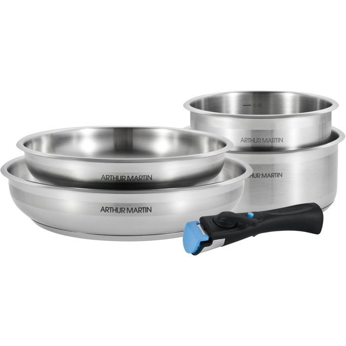 Batterie de cuisine Full Inox Arthur Martin AM2189 - 2 poêles (22/26cm), 2 casseroles (16/18cm), Poignée, Tous feux dont induction