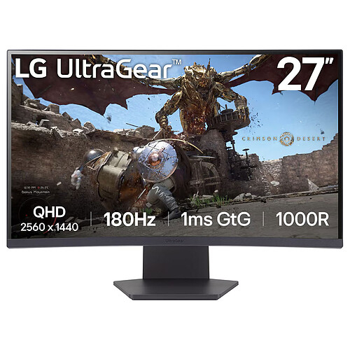 Ecran PC 27" LG UltraGear 27GS60QC-B - 2.5K (2560 x 1440 pixels), 1 ms (gris à gris), 16/9, Dalle VA incurvée, 180 Hz, HDR10, FreeSync