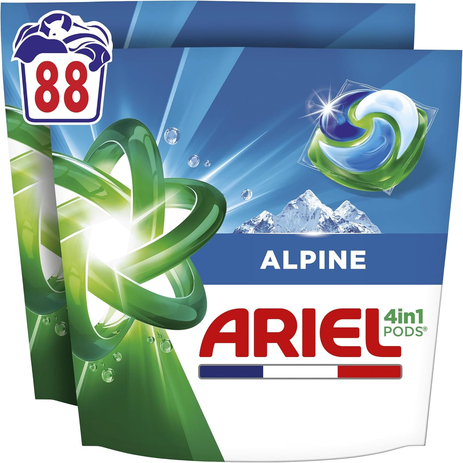 Lot de 88 Capsules de Lessive Ariel Pods 4 en 1- Fraîcheur Alpine (via abonnement prévoyez et économisez)