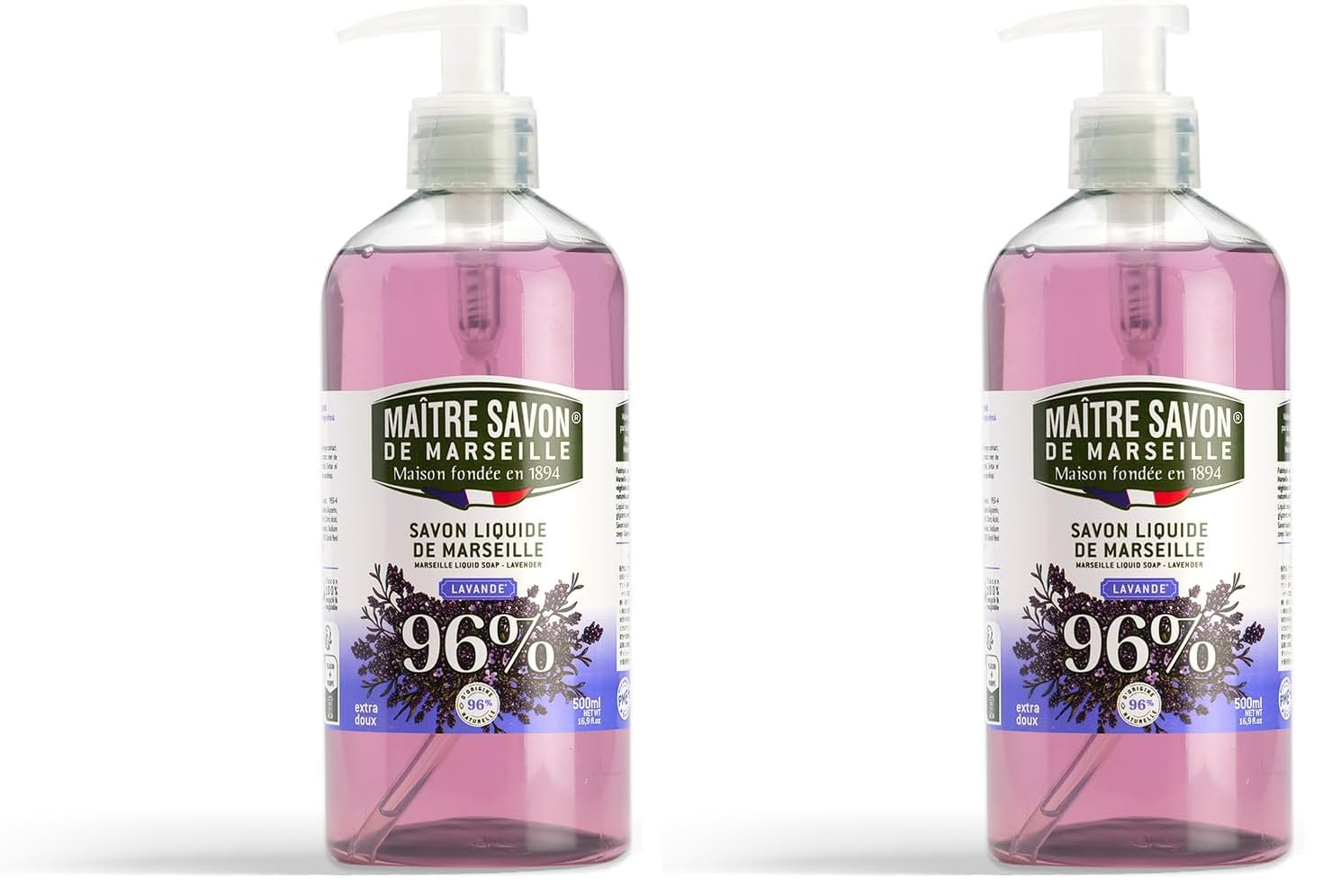 Lot de 2 Flacons de 500ml de Savon de Marseille liquide Maître Savon de Marseille - Lavande (via Prévoyez et Economisez)