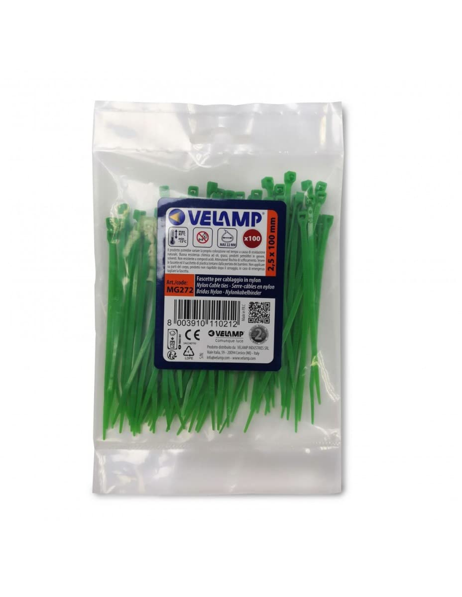 Lot de 100 Serre-câbles verts en nylon Velamp - 2,5 x 100