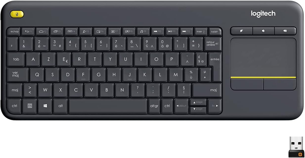 Clavier sans fil Logitech K400 Plus - AZERTY, Pavé Tactile, Noir