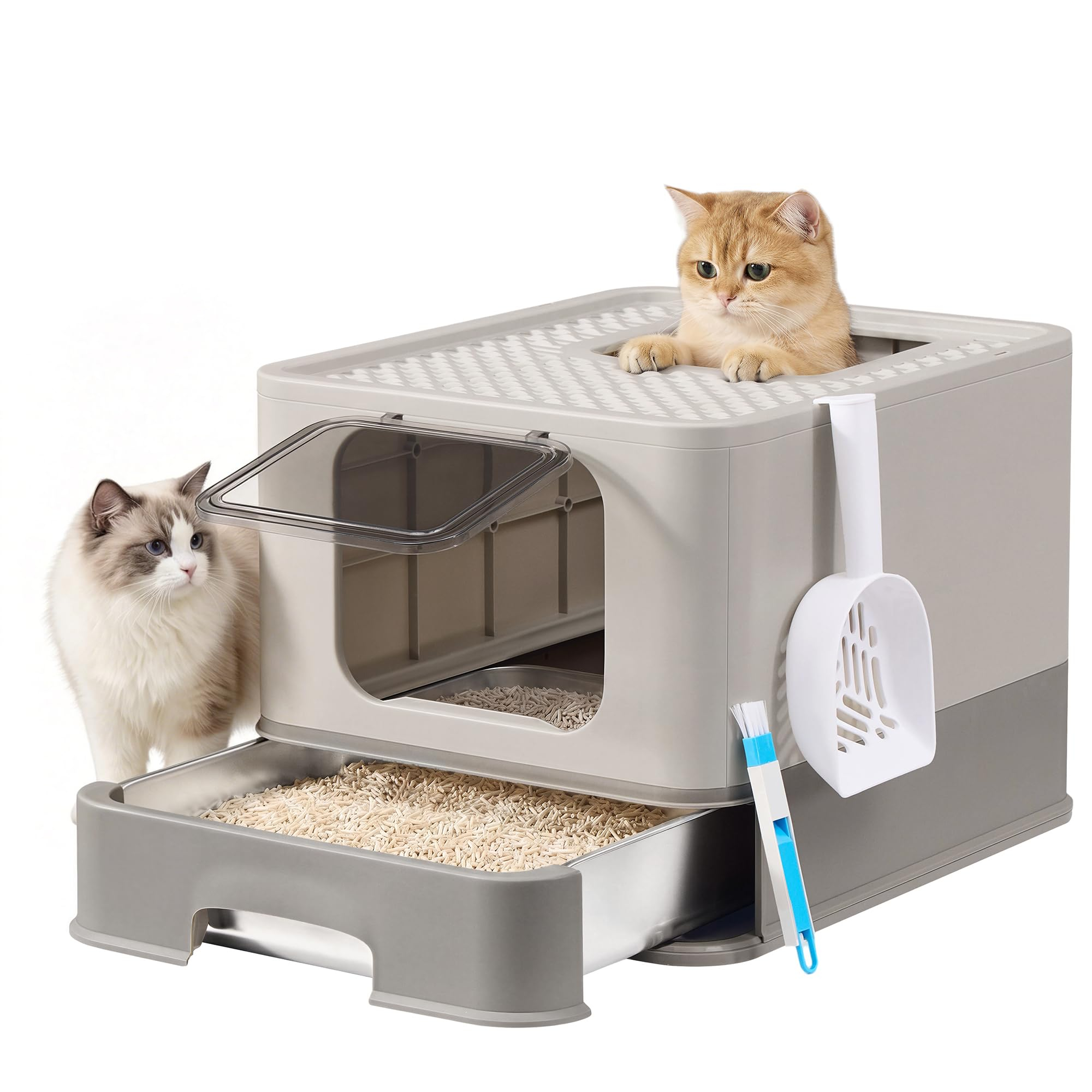 Bac à Litière pour Chat en Acier Inoxydable Feandrea