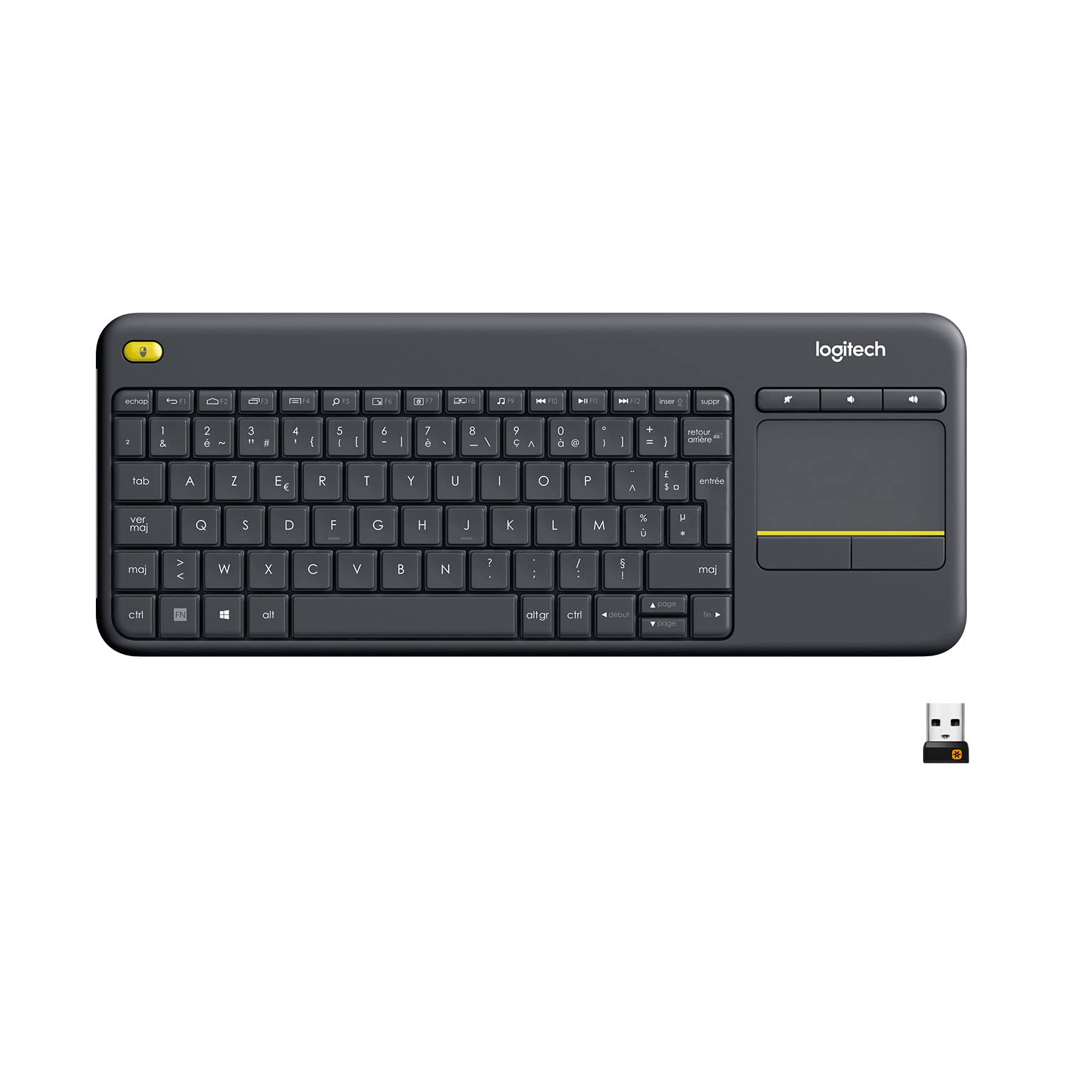 Clavier sans fil Logitech K400 Plus - RF Ondes Radio, AZERTY, Pavé Tactile, Noir (Via ODR 20€)
