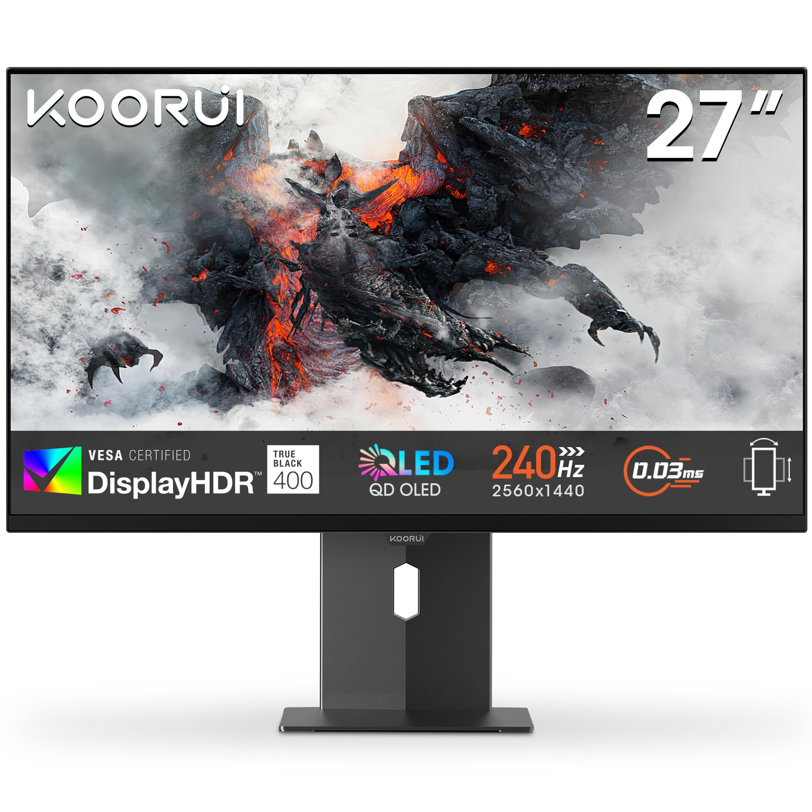 Ecran PC 27" KOORUI S2721XO - QHD (2560x1440p), QD-OLED 240 Hz, HDR True Black 400, 2xHDMI 2.1/1xDP1.4 (Vendeur tiers)