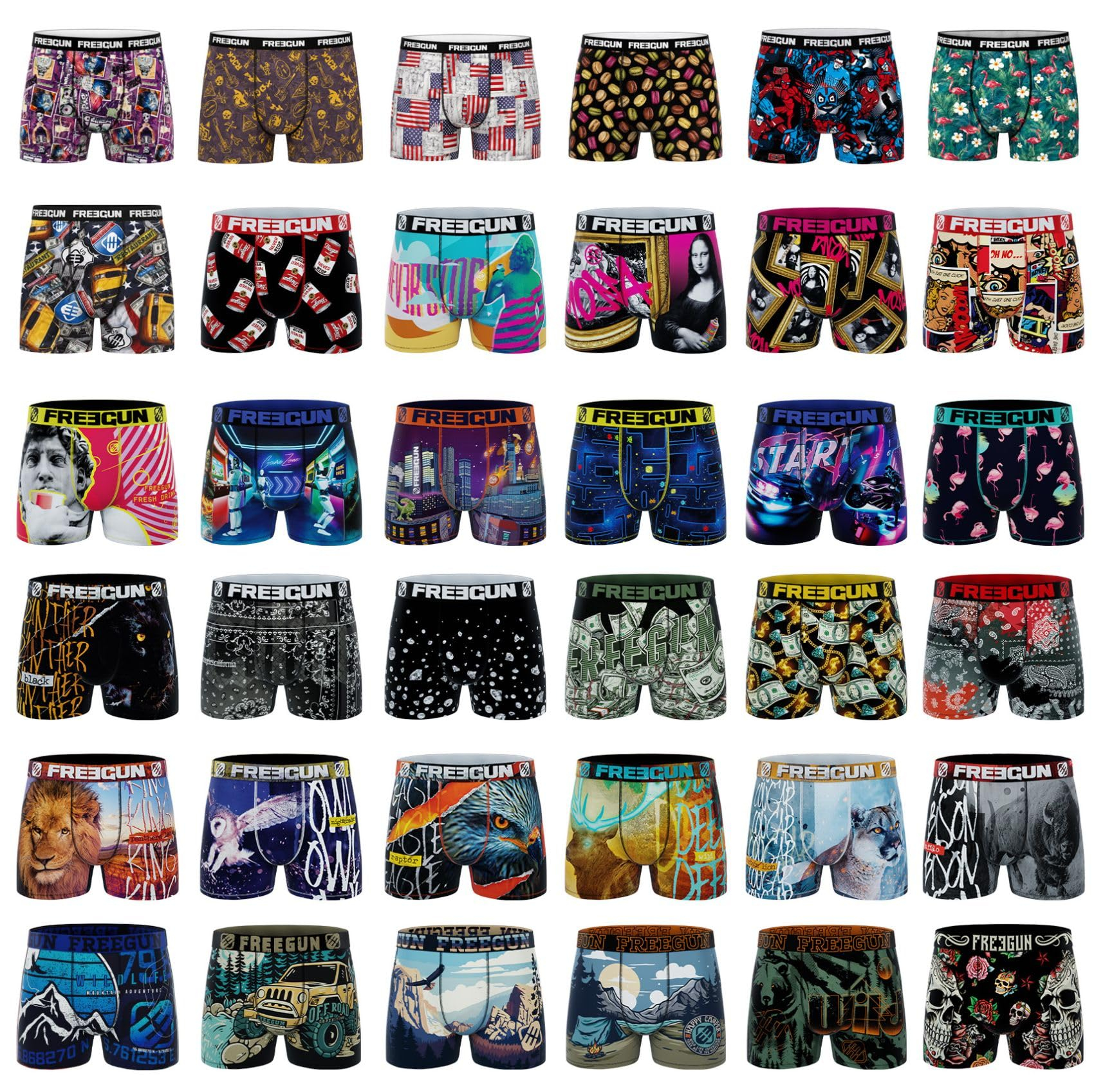 Lot de 5 Boxers Pack Freegun Surprise Homme, Modèle Aléatoire