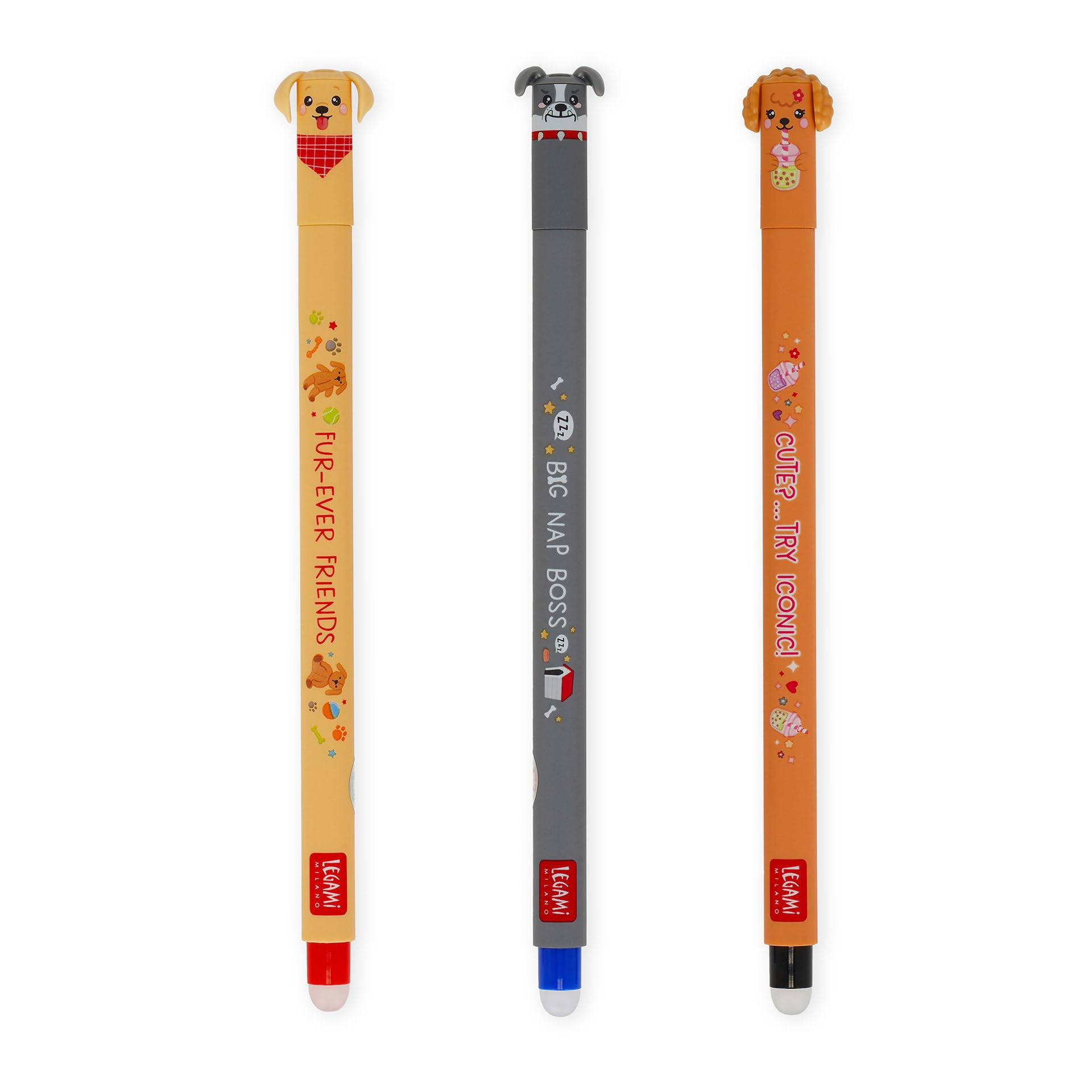 Lot de 3 stylos gel effaçables Legami Edition Limitée Fur-ever Friends, Golden Retriever, Bulldog, Poodle (Via Coupon)