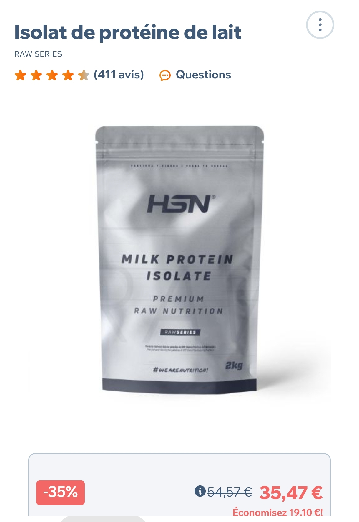 Isolat de protéine de lait sans arôme HSN (caséine) - 2kg
