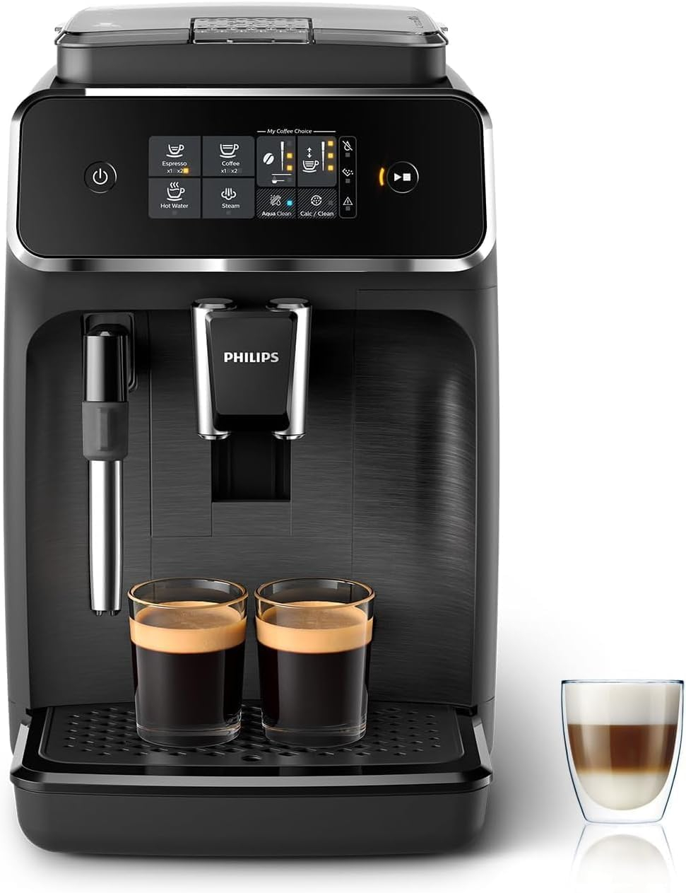 Machine à café Philips grain 2200 - 2 boissons, mousseur à lait, Noir mat, Expresso broyeur avec écran tactile, Mousseur à lait classique