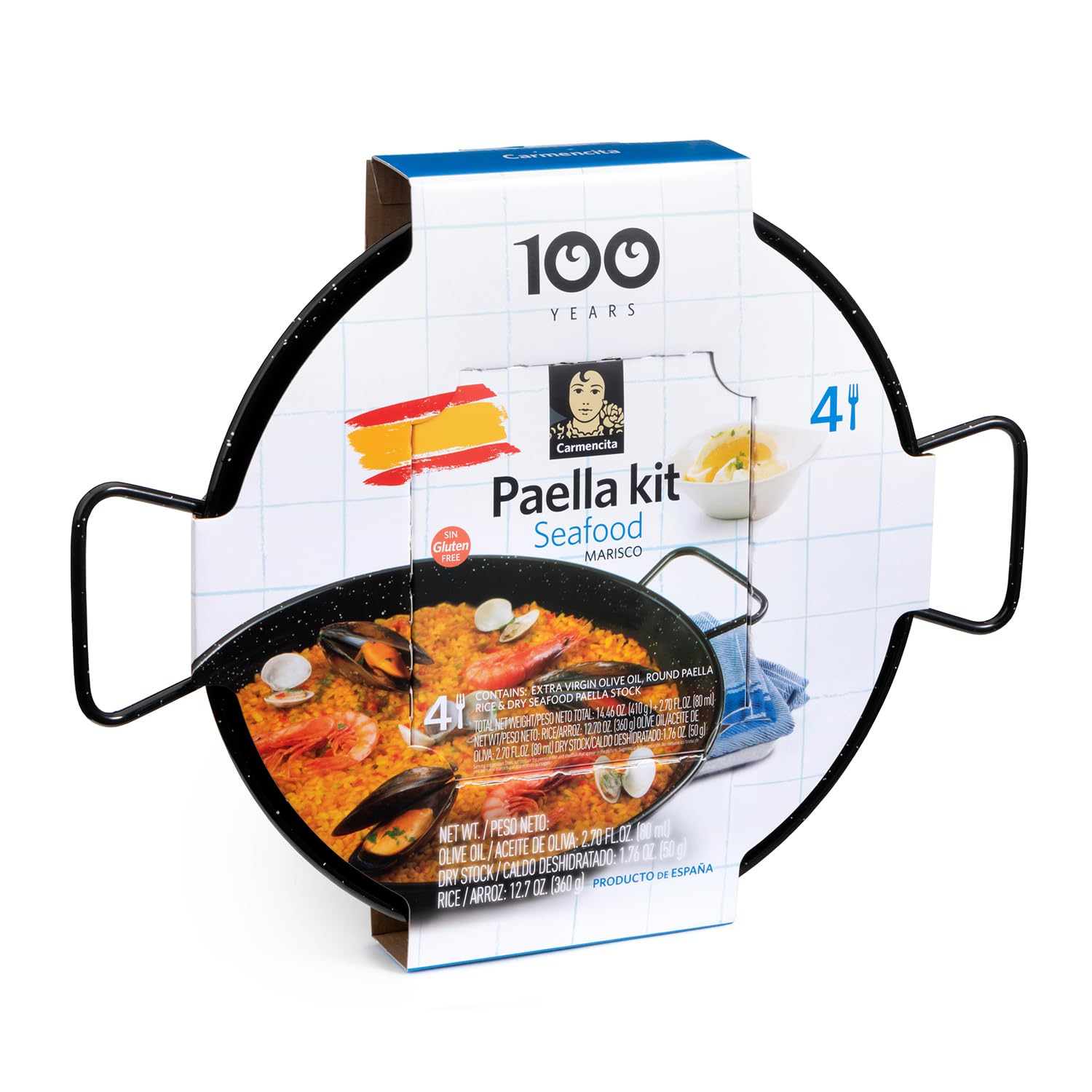 Kit de paella espagnole avec poêle émaillée Carmencita de 43cm + kit de démarrage et recette