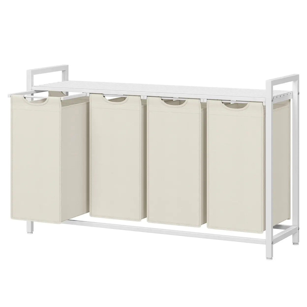Panier à linge Ochama 4 compartiments Cadre métallique - 4 x 40 L, 116 x 33 x 72 cm, Blanc et Noir