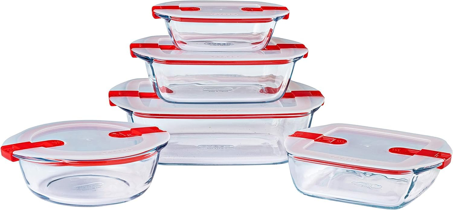 Lot de 5 Boites Pyrex Cook & Heat - Tailles & Formes Différentes, Verre Borosilicate, Couvercle Hermétique (Vendeur tiers)