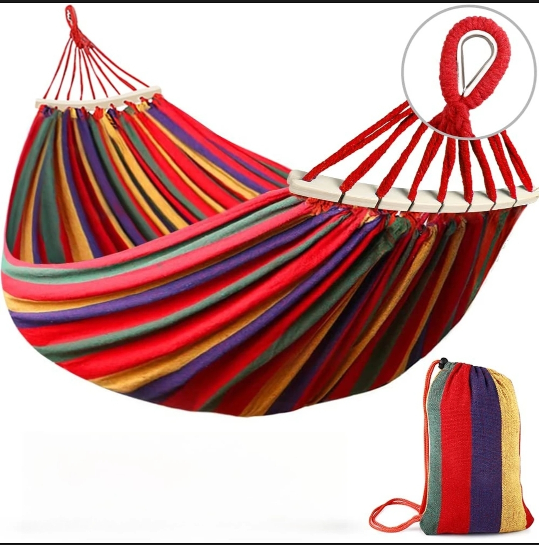 Hamac double avec barres de tension, hamac toile épaisse 200 × 100 cm, nœuds renforcés en métal, corde solide de 3 m, charge maximale 300 kg