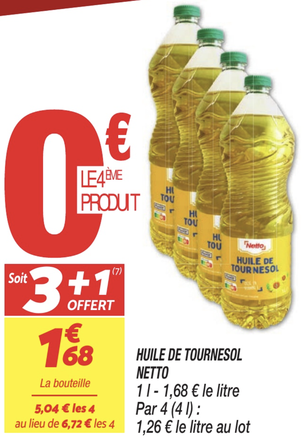 Lot huiles de tournesol Netto x4
