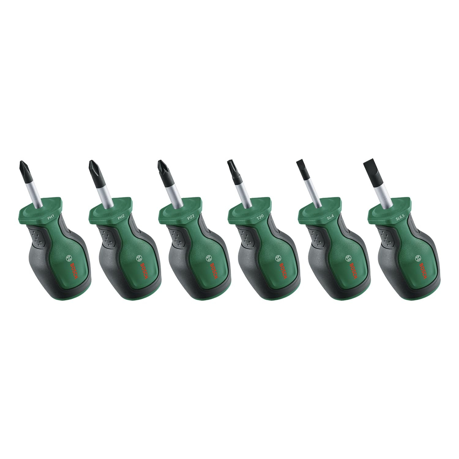 Set de 6 Tournevis Courts Bosch - PH/PZ/TX/Plat, Acier S2 , Embout Magnétique