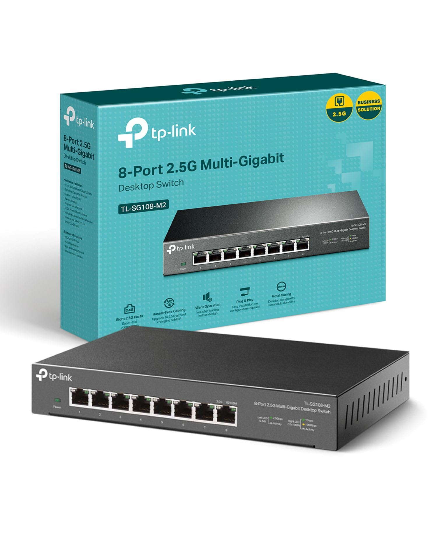Switch TP-Link TL-SG108-M2 - 2.5 Gigabit, 8 Ports, Boitier Métal, Silencieux, sans Ventilateur, Plug & Play