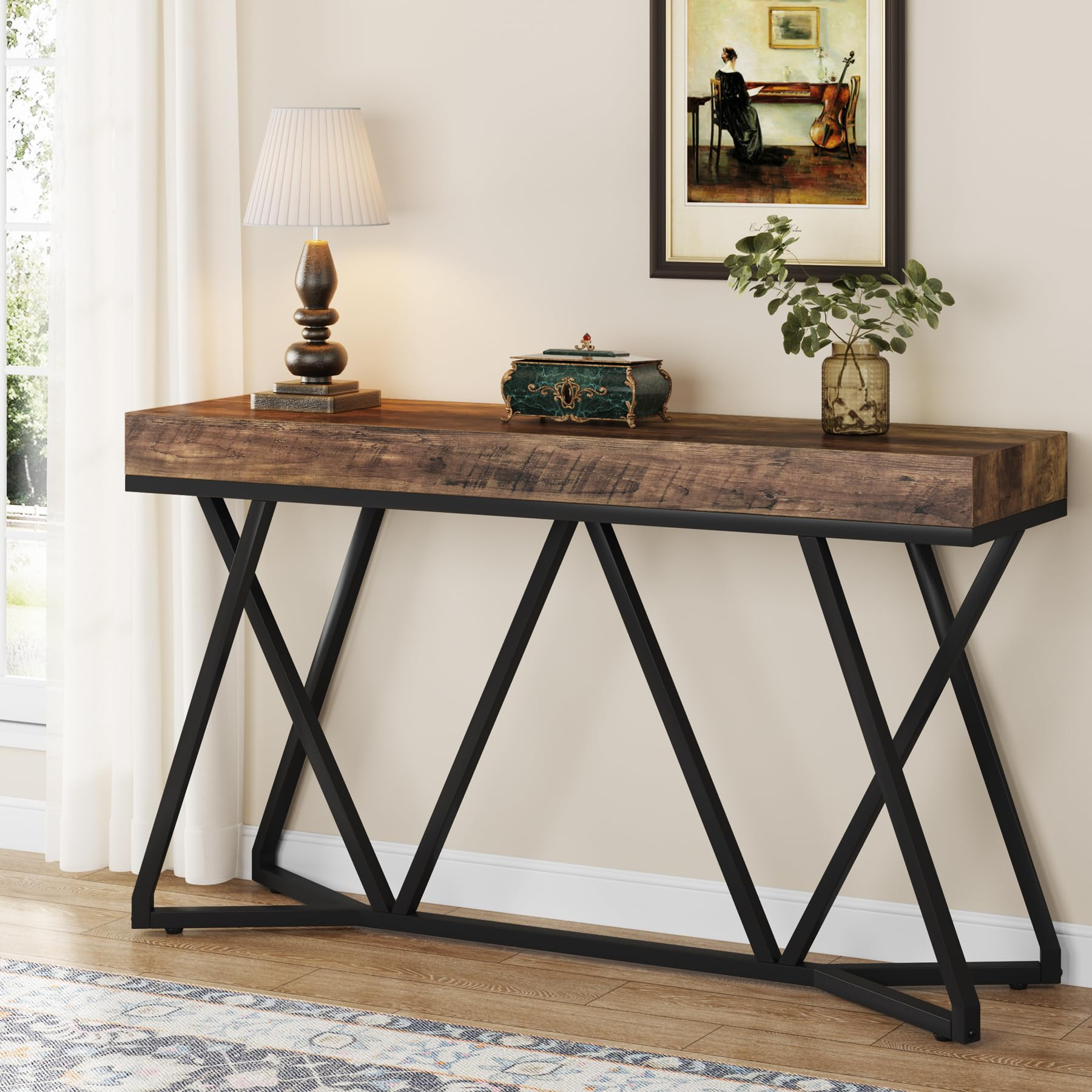 Table console Tribesigns 140cm - Style industriel bois et métal, 140 x 30 x 90,5 cm (vendeur tiers)