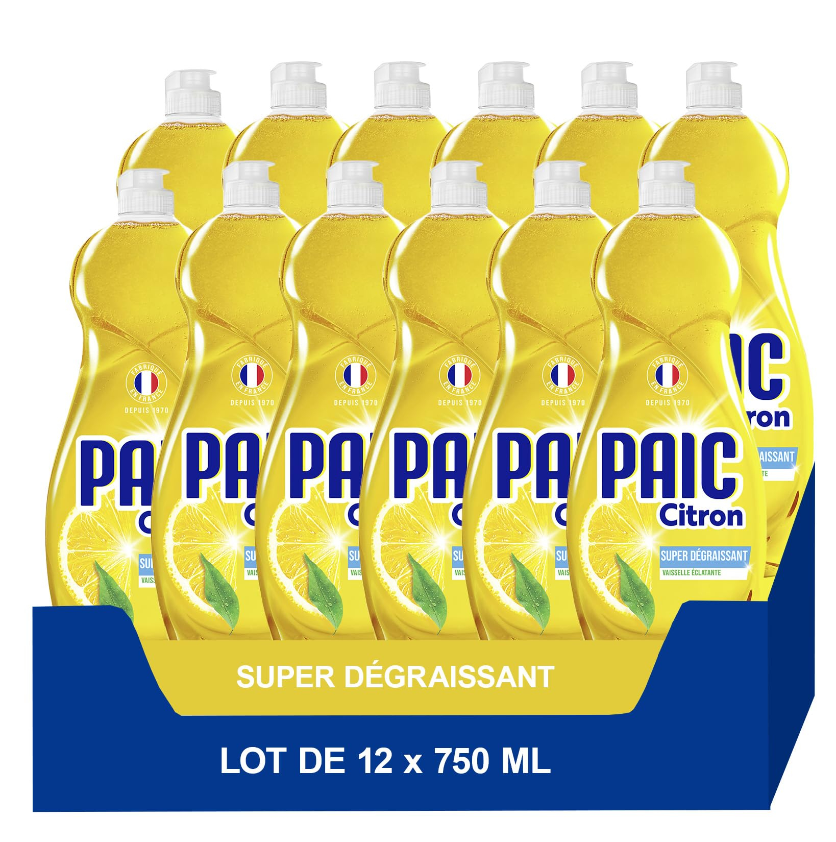 Lot de 12 Liquides vaisselle Paic - 12 x 750 ml, Éclat Citron, Super Dégraissant