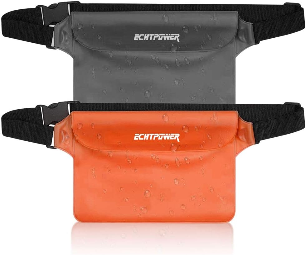 Lot de 2 Sacs Étanches IPX8 ECHTPower, Compatible Tous Smartphones - Sangle Réglable Ceinture et Épaule (orange et noir)