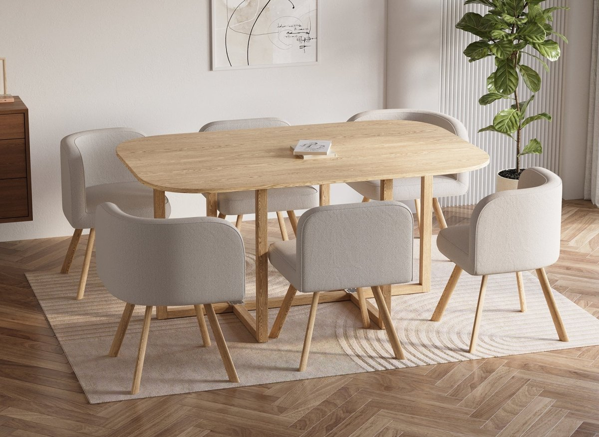 Ensemble Table + 6 Chaises Encastrables Flen XL - Gris