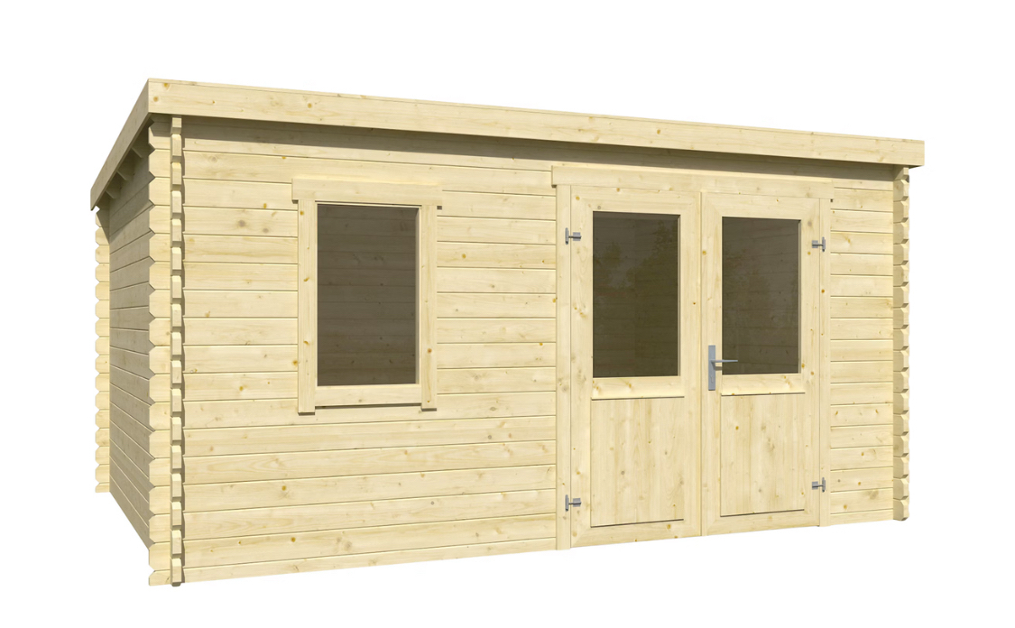 Kit de construction pour Abri de jardin Klikstrom Linda bois naturel ép.34 mm surface totale 12.2m²