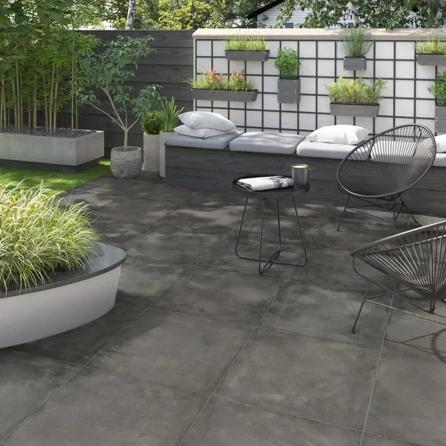 Carrelage sol extérieur effet béton noir Craft - 61.5 X 61.5 X Ep 9mm
