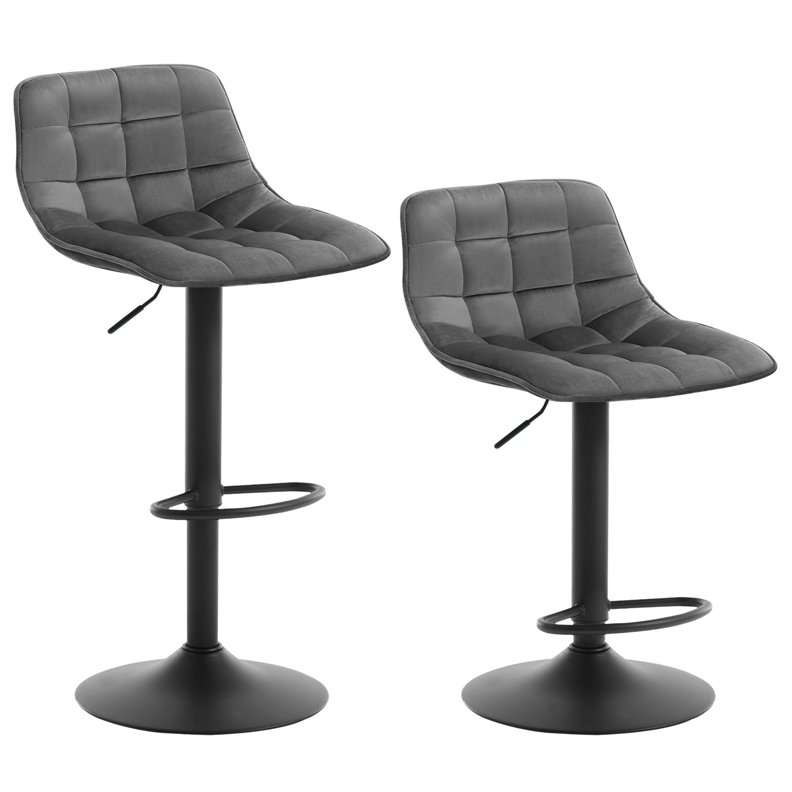 Lot de 2 Tabourets bar Rotatifs - Réglables en Hauteur, Velours et Métal, Gris Foncé (Via coupon - Vendeur tiers)