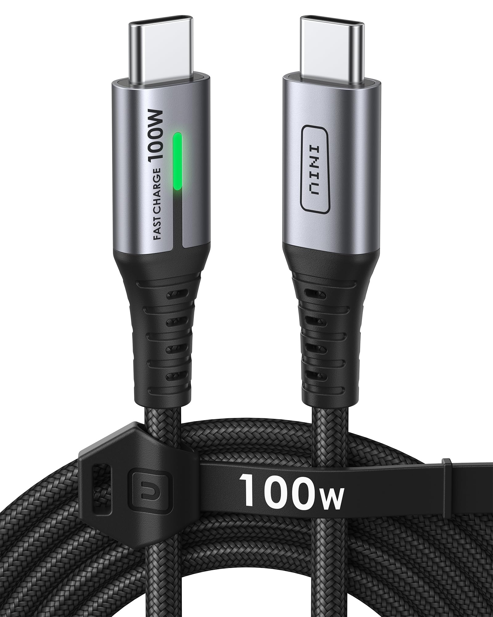 Câble USB C Iniu - 2m, 100W, USB C vers USB C, 5A, Charge Rapide, PD 3.0, QC 4.0, Nylon Tressé