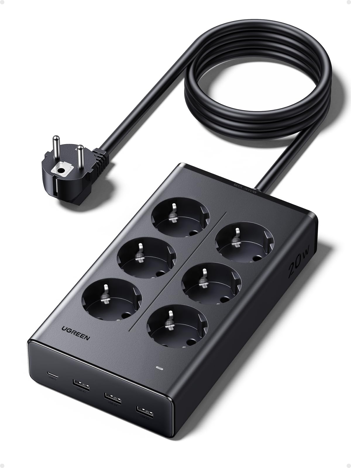 Multiprise surtension UGREEN 10-en-1 - 3680W, 6 Prises AC, 4 USB dont 1 USB-C PD 20W (Vendeur Ugreen)