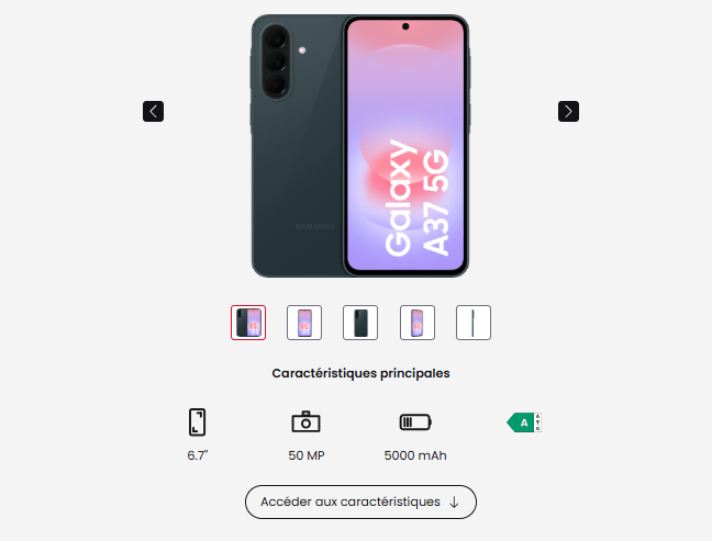 [Clients SFR & Red by SFR] Smartphone Samsung Galaxy A37 5G - 128Go (via 50€ d'ODR sur facture + 30€ de bonus reprise)