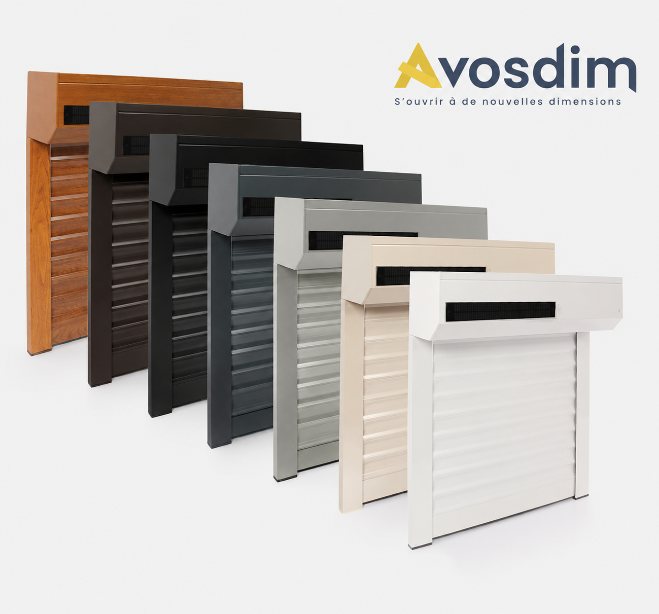 Volet Roulant Solaire Sur Mesure AvosDim Réno - 50x76 cm, Lames aluminium isolantes, motorisation solaire, coffre rénovation, Fabrication FR