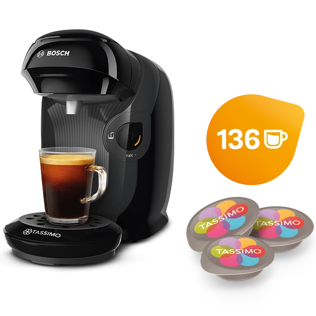 Machine à café Tassimo Style Noire + 8 packs (136 dosettes)