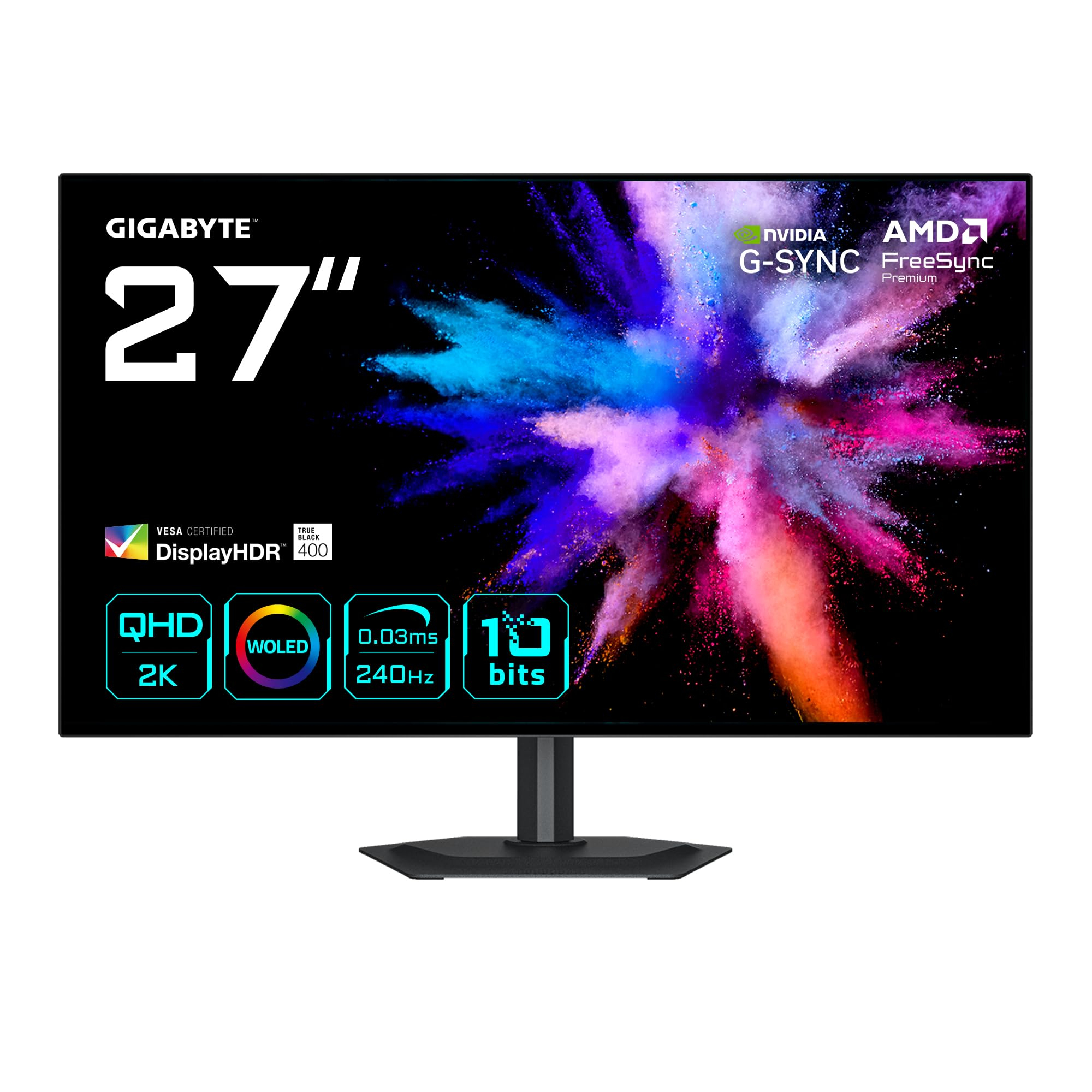 Écran PC 27" WOLED Gygabyte GO27Q24G - Quad HD, 240Hz, HDR400, G-Sync/FreeSync, 0,03ms DCI-P3
