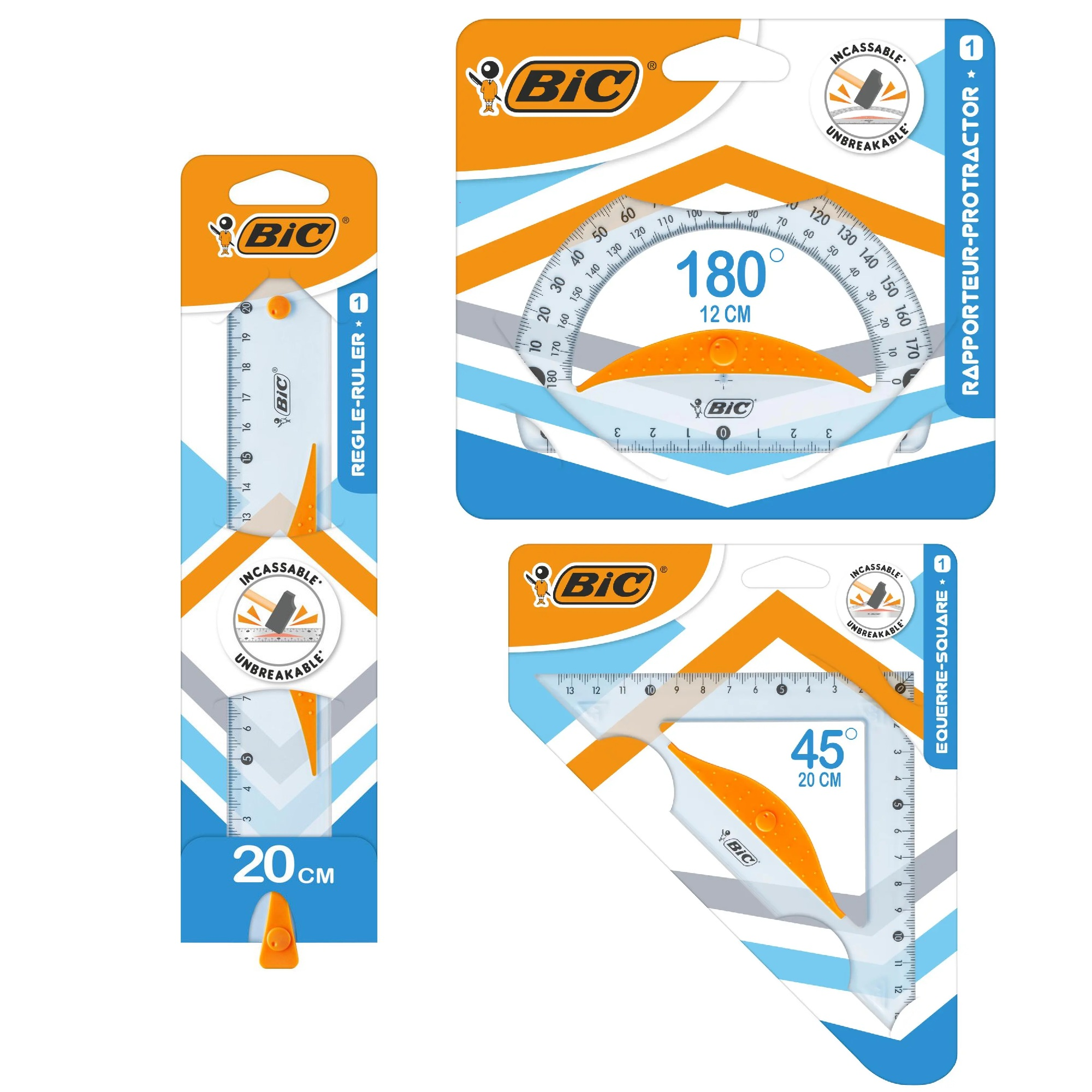 Règle 20cm, Équerre 20cm & Rapporteur 12cm Bic (100% remboursés sur la Carte de Fidélité)