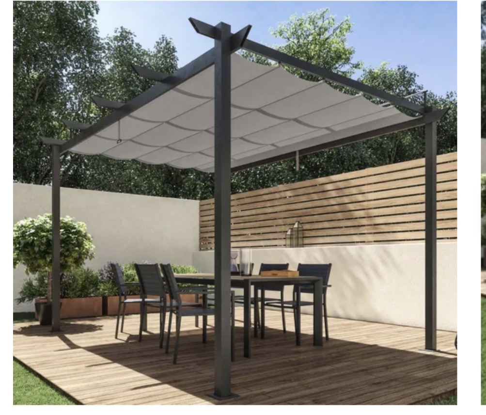 Pergola autoportante Omega Naterial en aluminium/toile gris anthracite, 8.31 m²