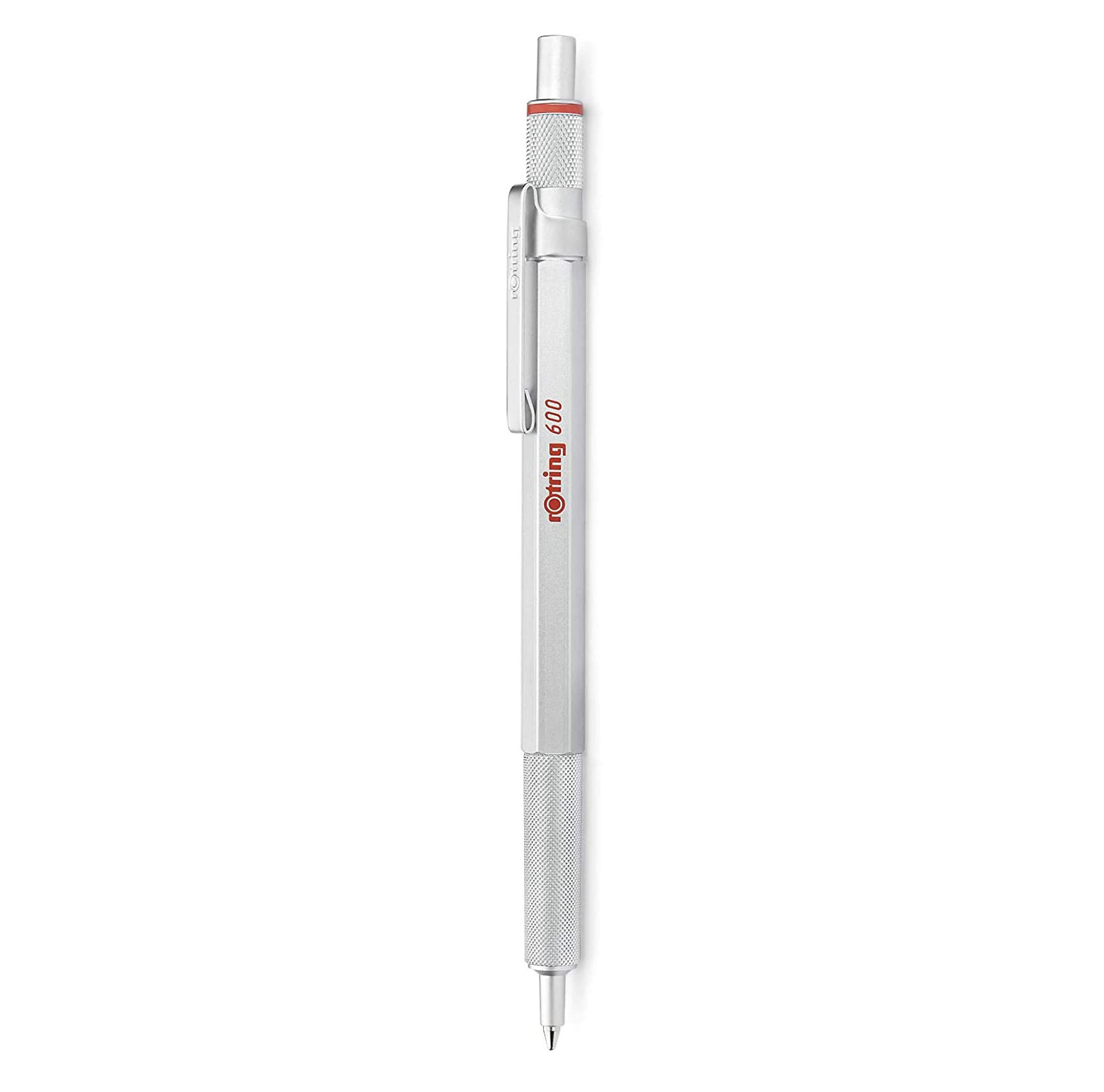 Stylo Bille rOtring 600 - Rechargeable, Pointe Moyenne, Encre Noire, Corps Argenté