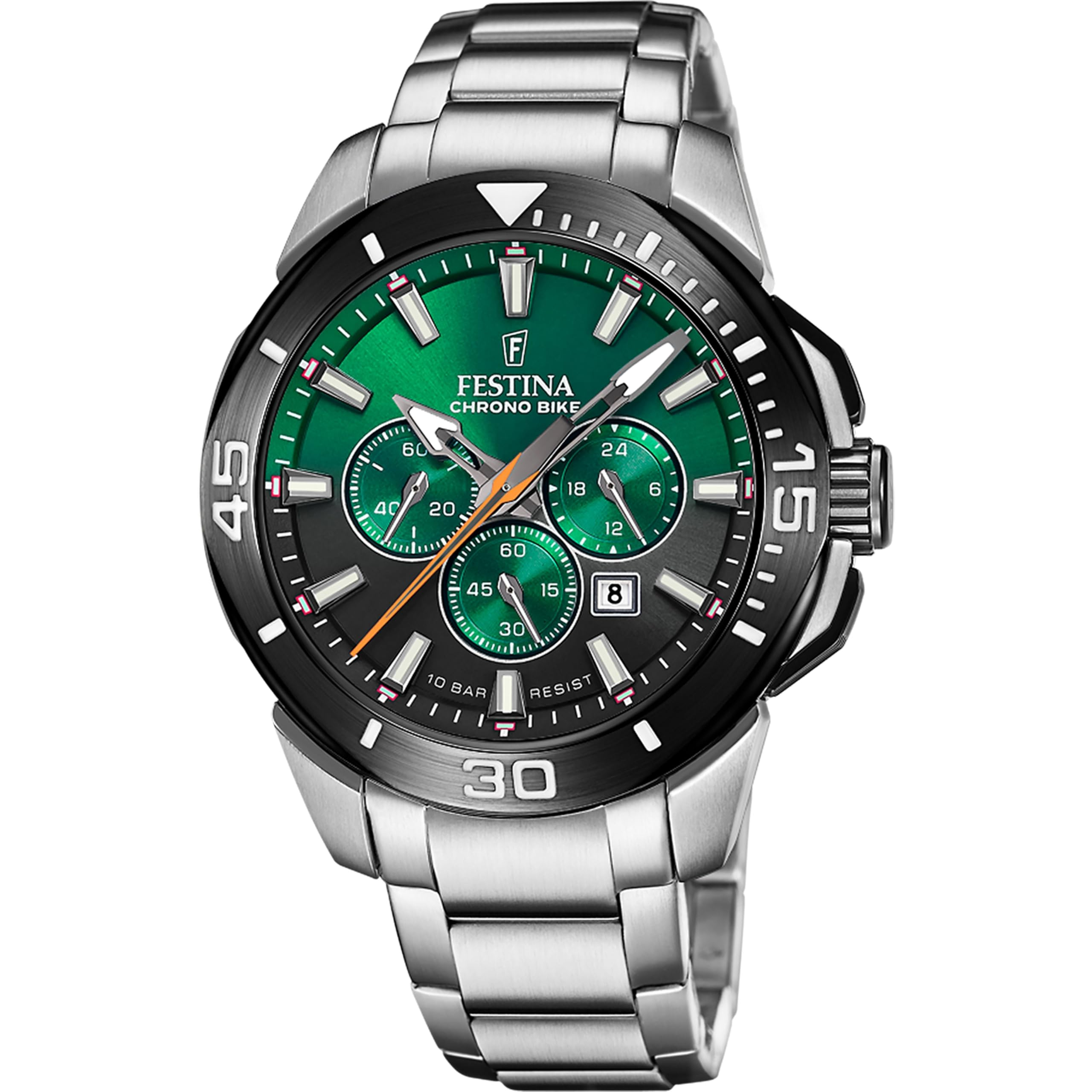 Montre homme analogique Festina en acier inoxydable - Mouvement Quartz, Chronographe, Verre Minéral, Étanche 10 ATM (F20641/B)