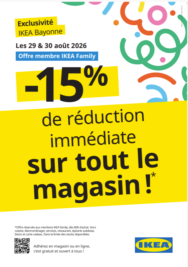 15% sur tout le magasin IKEA Bayonne (64)