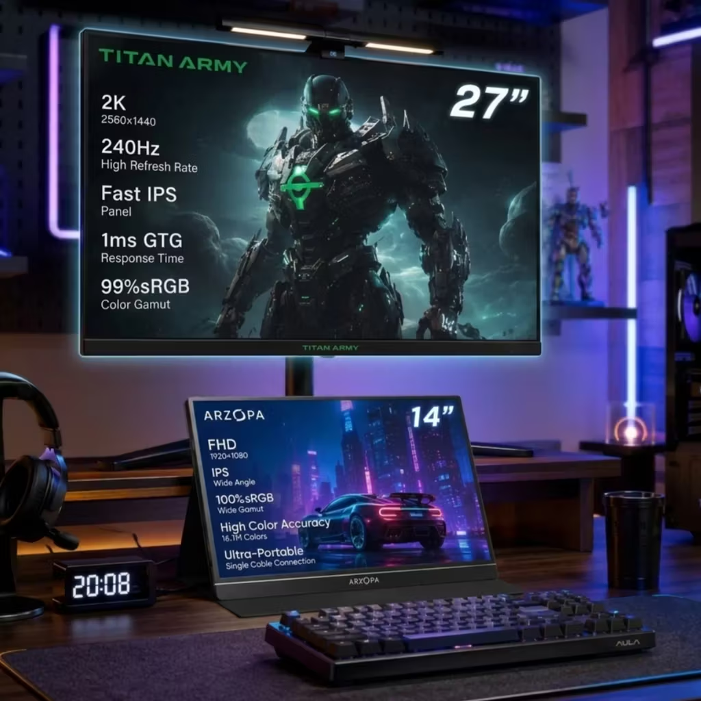 Pack écran PC 27" Titan Army P2710S - QHD 2K, Fast IPS, 240 Hz, 1 ms + Moniteur portable 14" Arzopa A1S (Via Coupon)