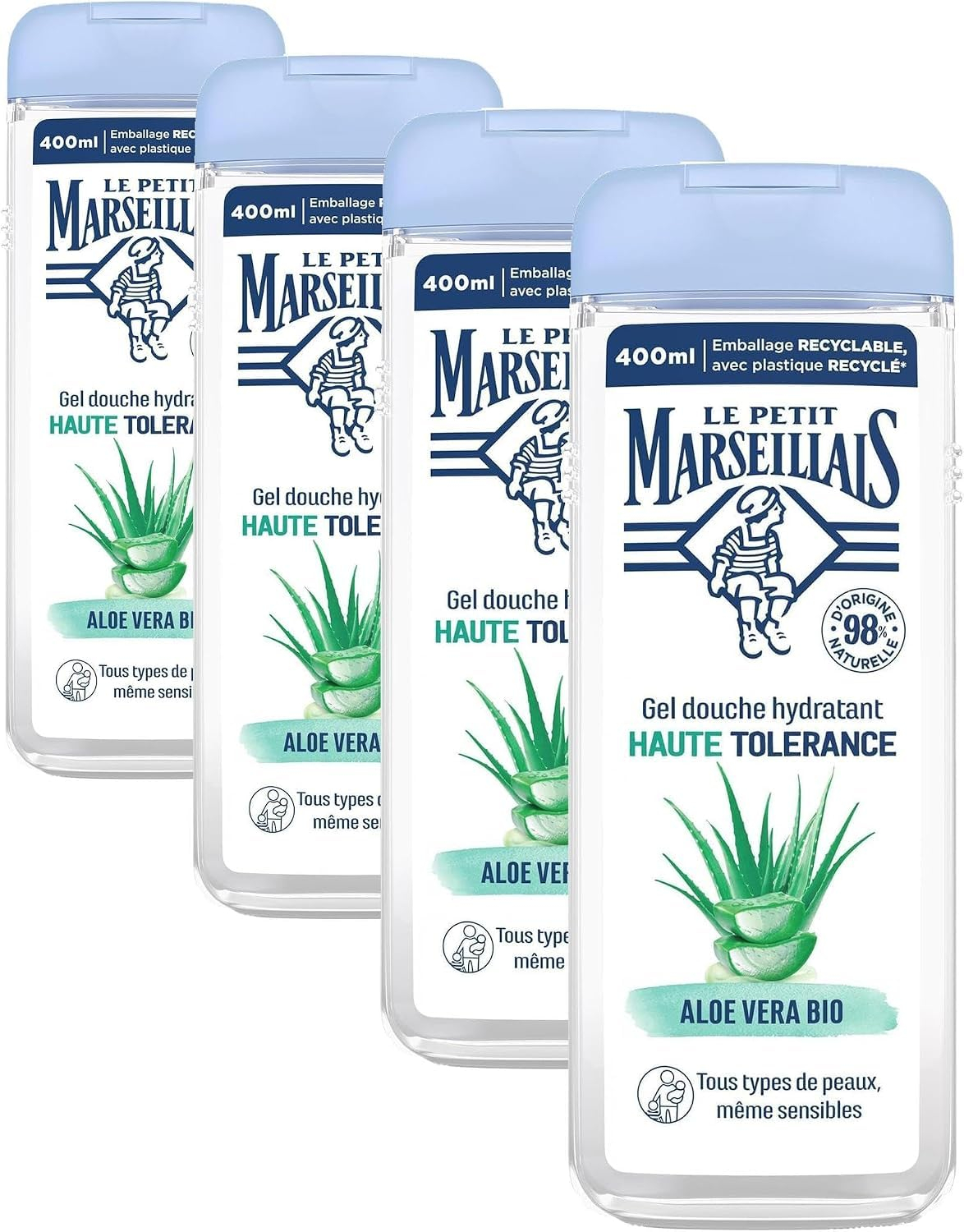 Lot de 4 Flacons de 400ml de Gel Douche Le Petit Marseillais - Aloe Vera Bio