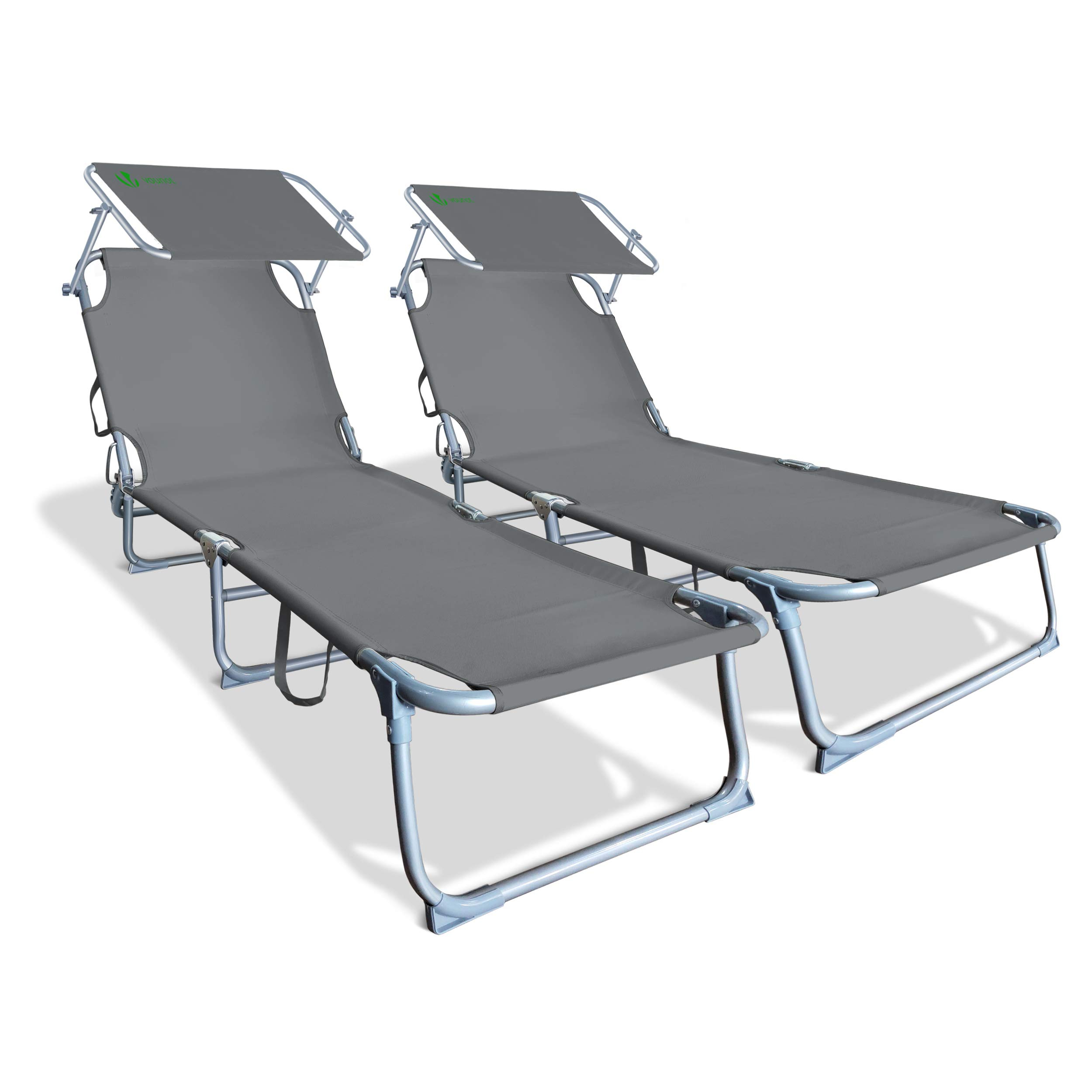 Lot de 2 Chaise Longue Bain de Soleil avec Pare Soleil Vounot
