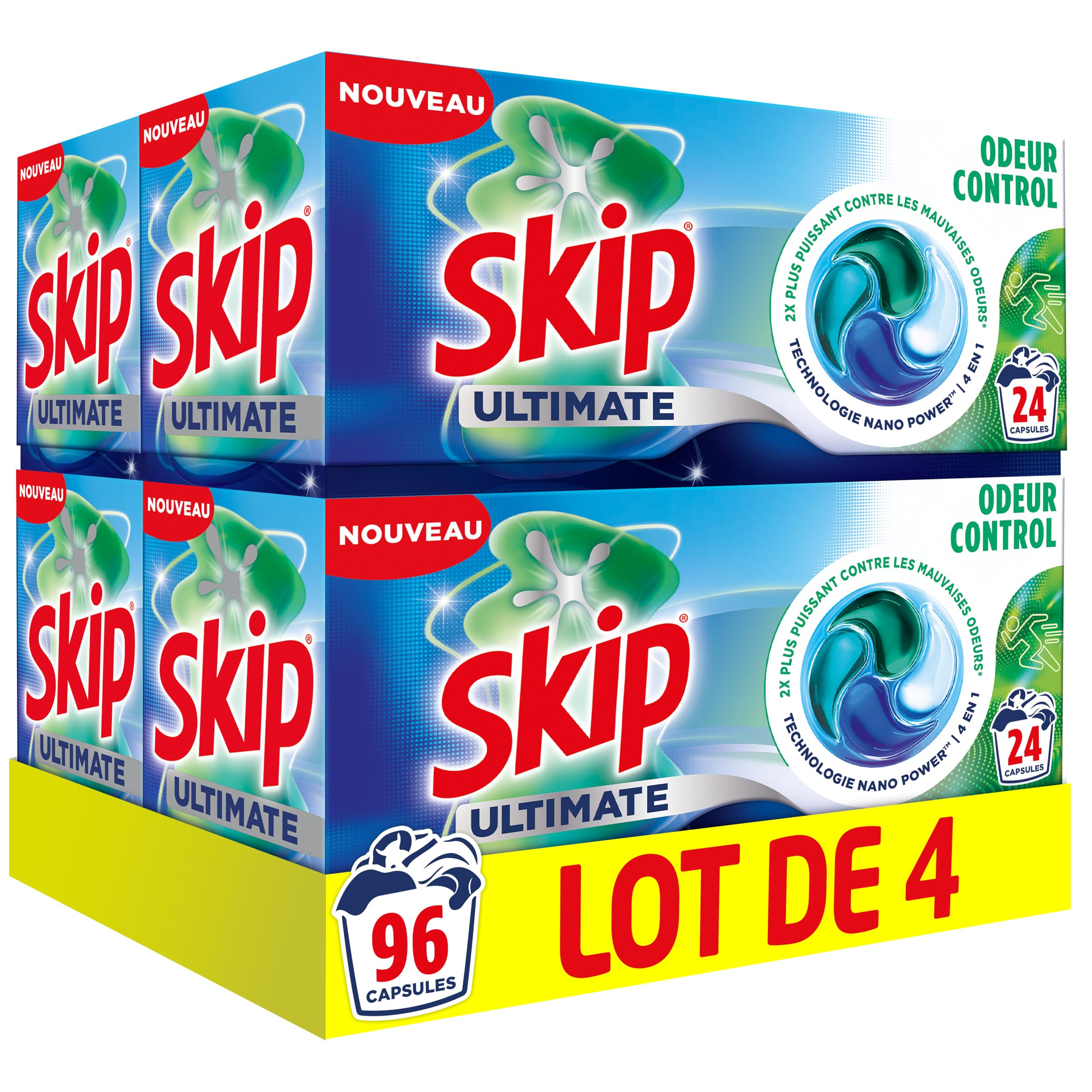 Lot de 96 (4 x 24) Capsule de lessive Skip Ultimate 4en1 Odeur Control