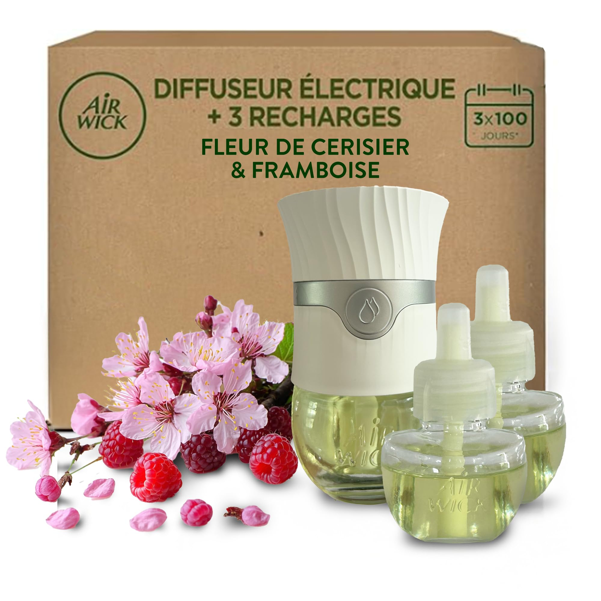 Kit Diffuseur électrique Air Wick + 3 recharges Fleur de Cerisier & Framboise (57 ml)